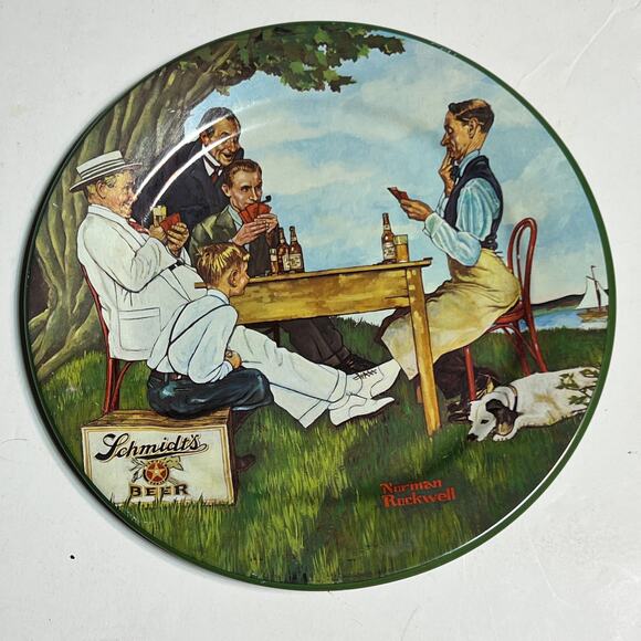 Norman Rockwell Schmidt’s Beer The Winning Hand Tin Plate decor USA 1984 COA - Picture 1 of 5